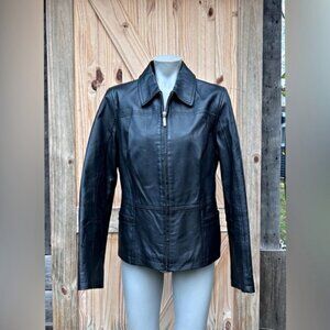 Vintage Y2K Croft & Barrow Short Black Leather Zip Up Jacket~M~